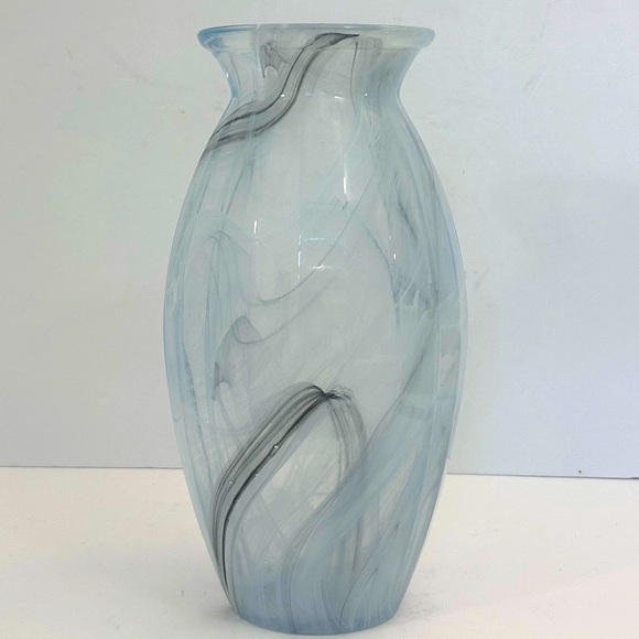 Vintage LUX Italian Glass Vase Vetreria Operaia Blue Swirl 12” Art Glass Vase - Picture 1 of 14